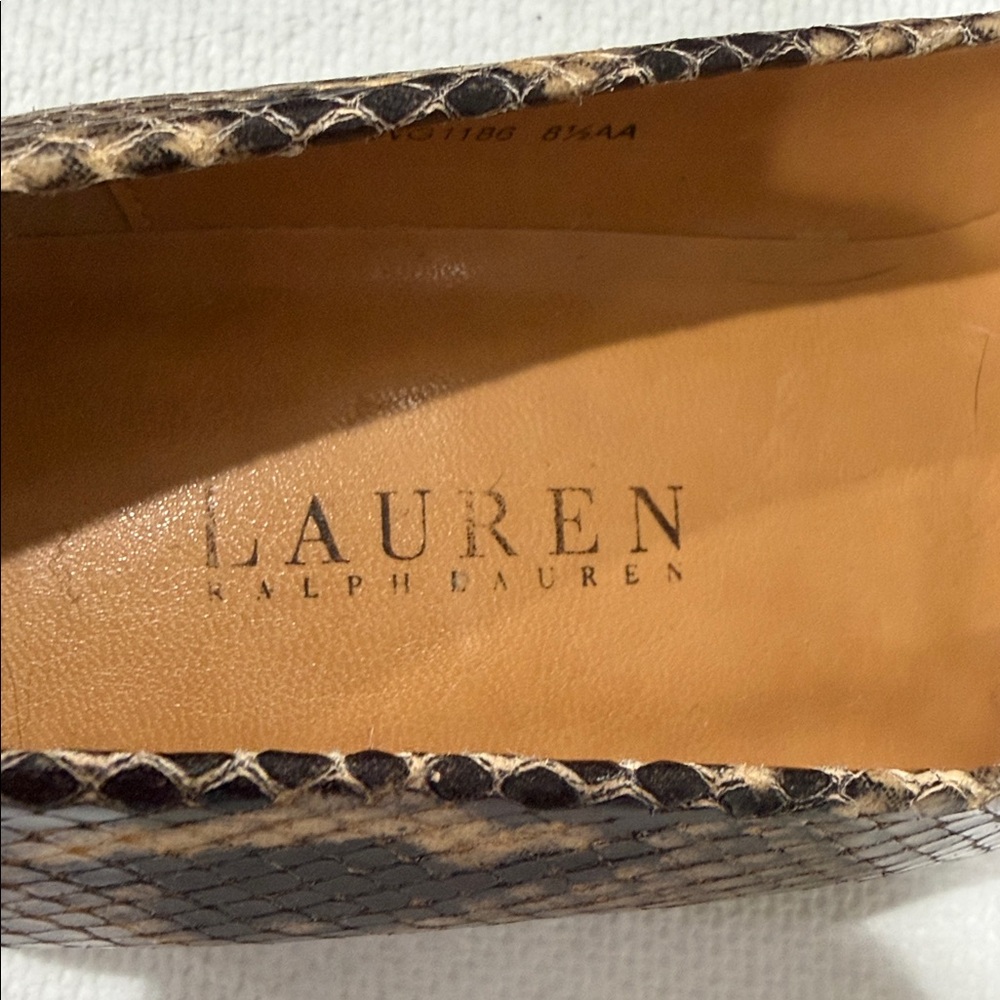 Lauren Ralph Lauren Tan and Black Snakeskin-Print Flats - Picture 4 of 7